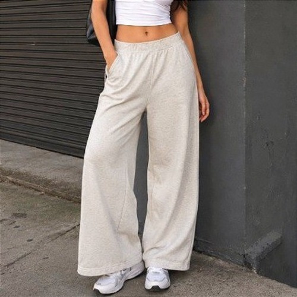 Aerie Heathered Oatmeal Wide Leg Oversize Streetwear Lounge Pants Joggers S